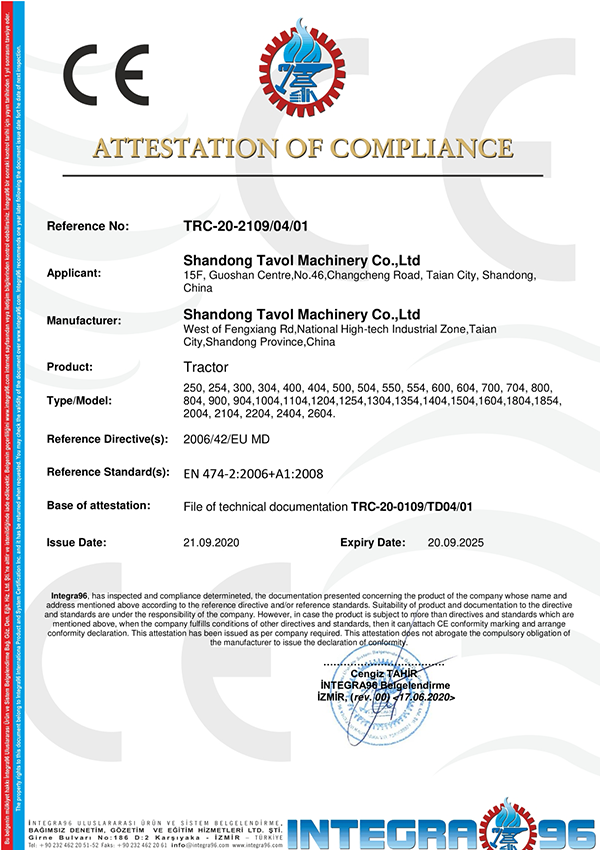 Certificate - Tavol Cranes Group Co.,Ltd